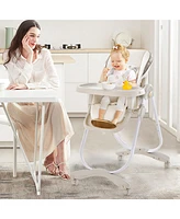 Costway Toddler High Chair with Wheel Folding Dining Chair Adjustable Height & Recline