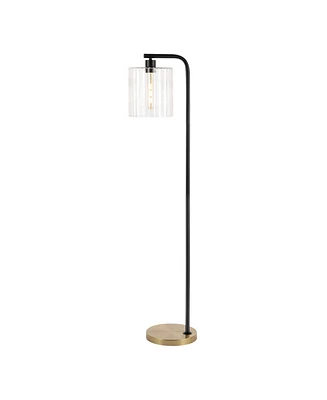 Jonathan Y Easton 60.75" Modern Minimalist Metal/Ribbed Glass Led Floor Lamp, Brass Gold/Black