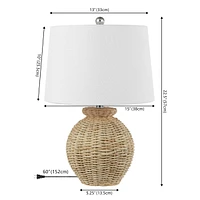 Jonathan Y Nora 22" Rustic Coastal Rattan Globe Led Table Lamps, Brown (Set of 2)