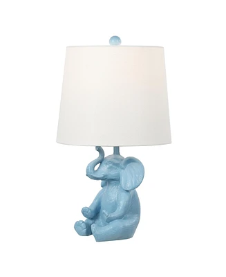 Jonathan Y Kairi 21" Modern Shabby Chic Resin/Iron Happy Elephant Led Kids' Table Lamp with Phone Stand, Blue