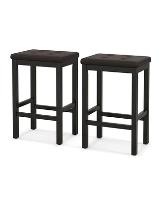 Costway Set of 2 Rubber Wood Bar Stools 24" Counter Height Stool with Padded Seat