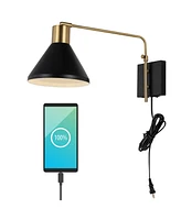 Jonathan Y Max Swing Arm Modern Midcentury Iron Usb Charging Port Led Sconce