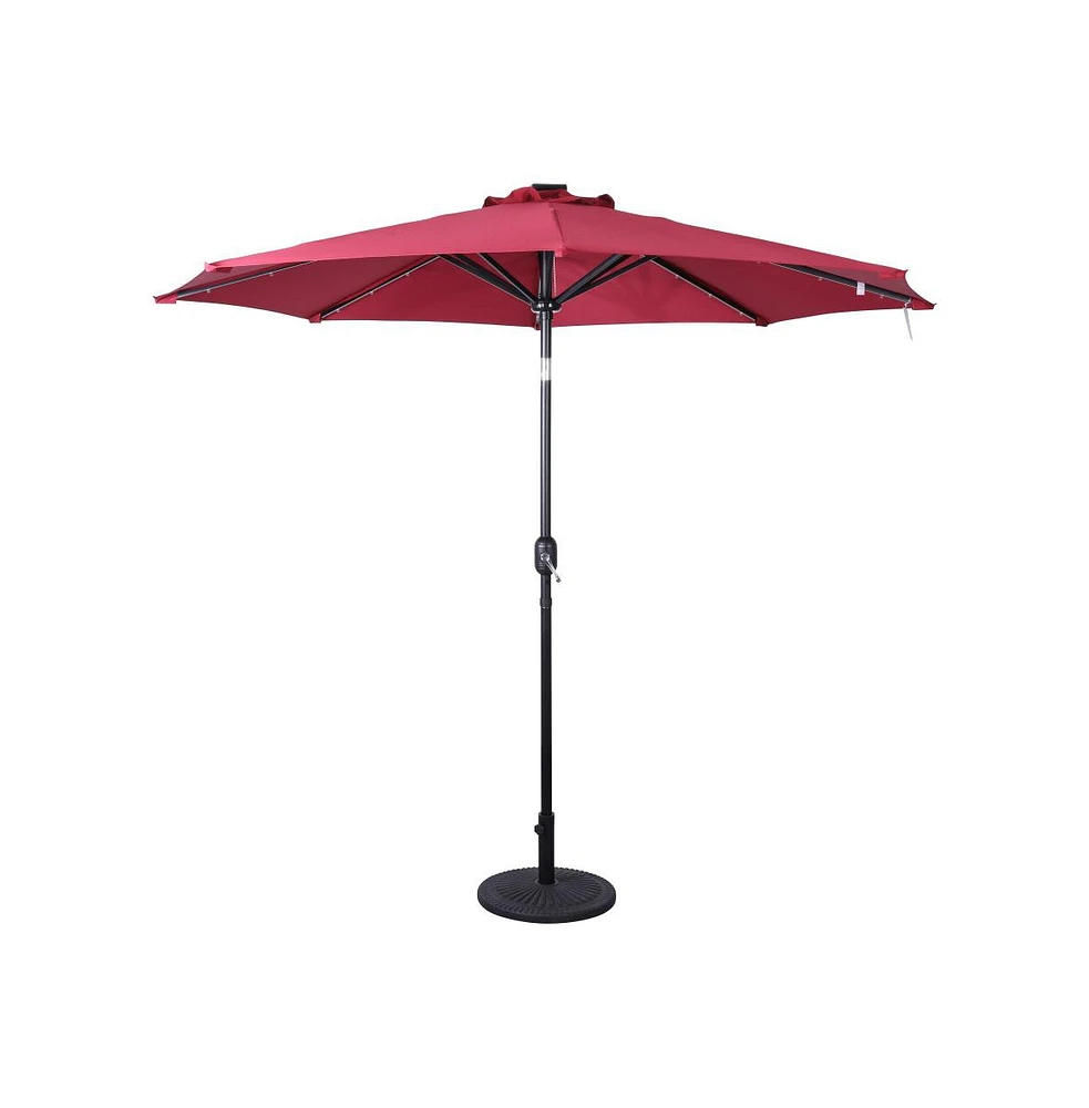 Merrick Lane Kinsley 9 Ft Solar Patio Umbrella With Led Lights, Crank Handle And Push Button Tilt