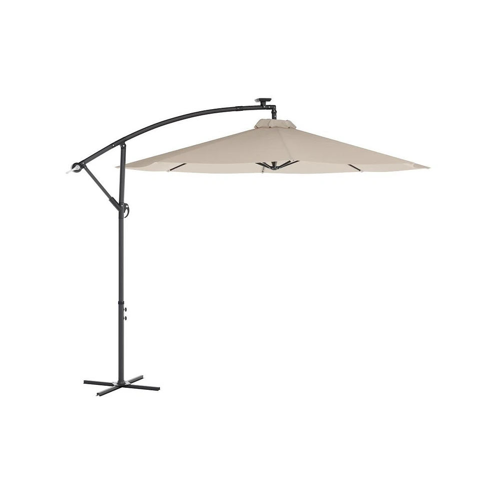 Merrick Lane Avalon 10 Ft Solar Cantilever Umbrella With Led Lights, Easy Lift Crank, Push Button Tilt And Built In Cross Base