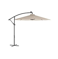 Merrick Lane Avalon 10 Ft Solar Cantilever Umbrella With Led Lights, Easy Lift Crank, Push Button Tilt And Built In Cross Base