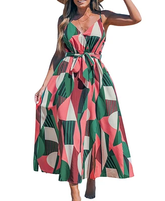 Cupshe Women's Geometric Sleeveless Waist Tie Midi Beach Dress