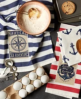 Design Imports Maritime Collection Kitchen Dishtowel Set, 18x28, Anchor Stripes, 3 Piece