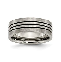 Chisel Titanium Satin Black Enamel Striped Flat Wedding Band Ring
