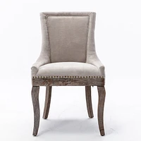 Set of 2 Beige Dining Chairs with Fabric and Wood Legs
