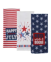 Design Imports Patriotic Dish Towel Set 18x28", Decorative Kitchen Towels, Red White Boom, 3 Count