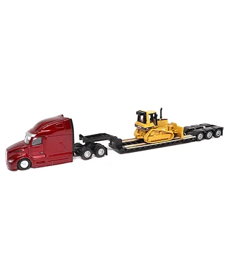 Diecast Masters 1/87 Peterbilt UltraLoft Tandem Tractor with Lowboy Trailer & Caterpillar D5M Dozer