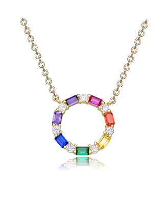 GiGiGirl 14K Gold Plated Rainbow Cubic Zirconia Circle Pendant Necklace