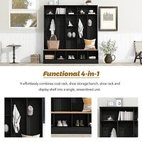 Multifunctional Black Hall Tree with Storage Bench & Hooks