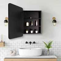 Streamdale Furniture 24x30 Inch Black Metal Framed Wall Mount Or Recessed Bathroom Medicine Cabinet With Mirror