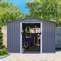 Streamdale Furniture Outdoor Storage Shed 8 X 6 Ft Large Metal Tool Sheds, Heavy Duty Storage House Sliding Doors