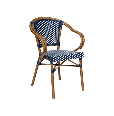 Merrick Lane Sacha Stacking Thonet Bistro Style Chair With Arms, Pe Rattan Seat, And Bamboo Finished Metal Frame For Indoor/Outdoor Use