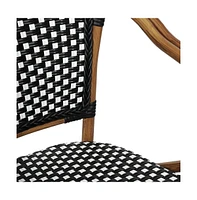 Merrick Lane Sacha Stacking Thonet Bistro Style Chair With Arms, Pe Rattan Seat, And Bamboo Finished Metal Frame For Indoor/Outdoor Use