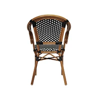 Merrick Lane Sacha Stacking Thonet Bistro Style Chair With Arms, Pe Rattan Seat, And Bamboo Finished Metal Frame For Indoor/Outdoor Use