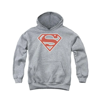 Superman Boys Youth Crimson & Shield Pull Over Hoodie / Hooded Sweatshirt