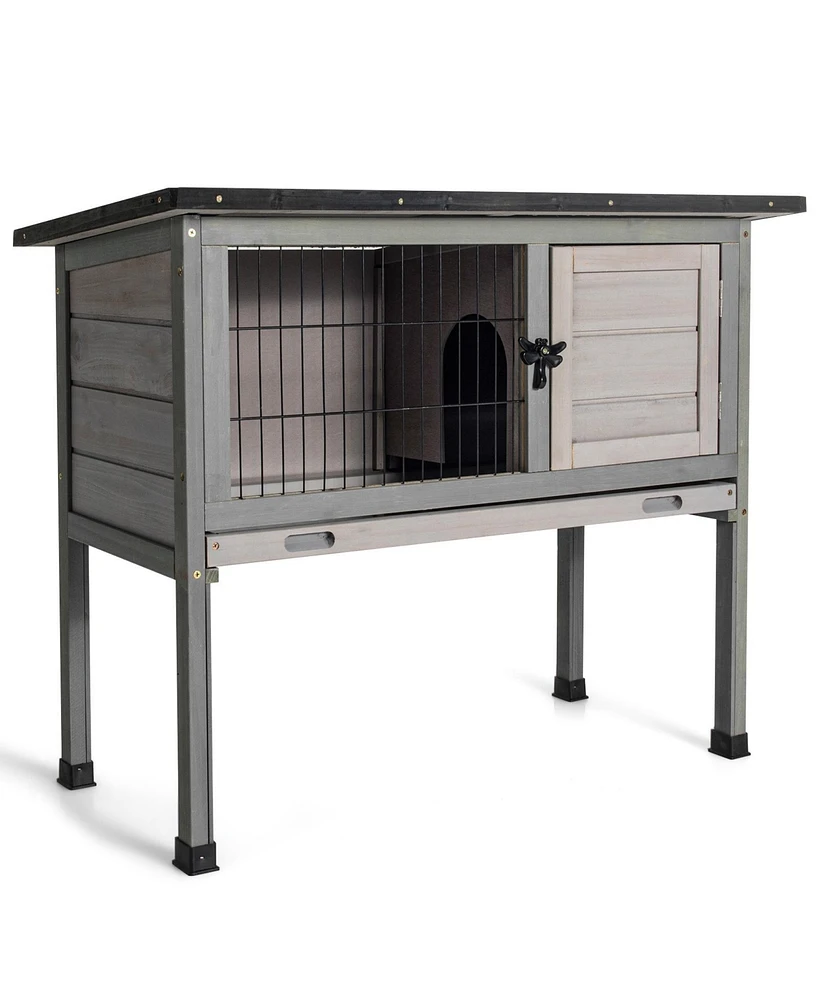 Sugift Small Elevated Rabbit Hutch with Hinged Asphalt Roof and Removable Tray