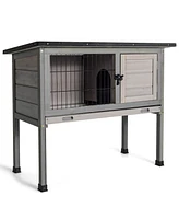 Sugift Small Elevated Rabbit Hutch with Hinged Asphalt Roof and Removable Tray