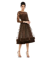 Mac Duggal Women's Embellished Illusion High Neck Long Sleeve Fit & Flare Dress