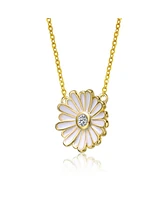 GiGiGirl Young Adults/Teens 14k Yellow Gold Plated with Cluster Cubic Zirconia White Enamel Mini Daisy Pendant Layering Necklace