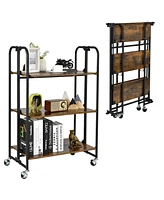 Sugift Foldable Rolling Cart with Storage Shelves for Kitchen