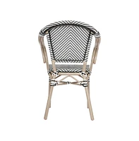 Merrick Lane Mael Stacking Thonet Bistro Style Chair With Arms, Textilene Seat, And Bamboo Finished Metal Frame For Indoor/Outdoor Use