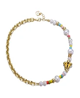 GiGiGirl 14k Yellow Gold Plated Multi Color Beads Necklace with Freshwater Pearls and a Butterfly Charm for Kids