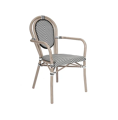 Emma+Oliver Massalia Indoor/Outdoor Stacking Thonet Bistro Style Chair With Arms, Textilene Seat And Bamboo Finished Metal Frame