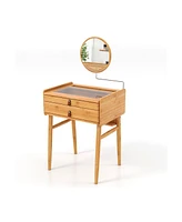 Sugift Bamboo Makeup Vanity Table with Mirror with 2 Storage Drawers