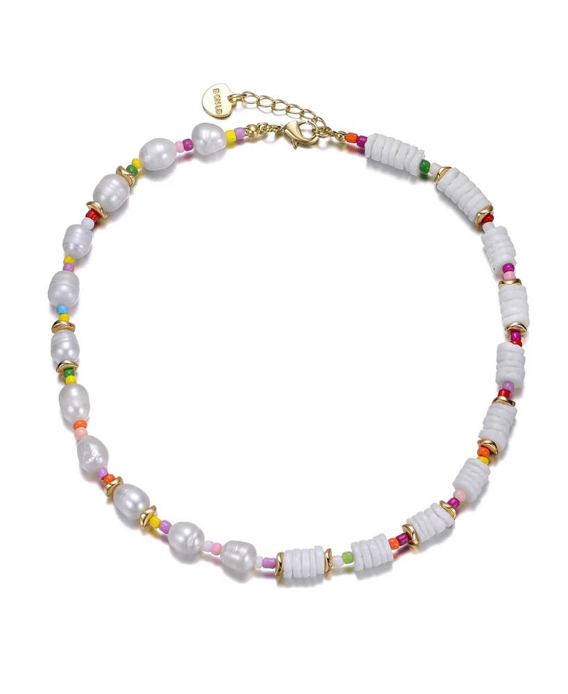 GiGiGirl 14k Yellow Gold Plated Multi Color Beads Necklace with Freshwater Pearls for Kids