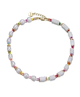 GiGiGirl 14k Yellow Gold Plated Multi Color Beads Necklace with Freshwater Pearls for Kids