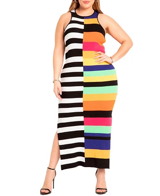 Eloquii Plus Mixed Stripe Ribbed Dress