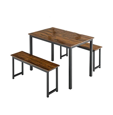 Slickblue 3 Pieces Dining Table Set with 2 Benches for Room Kitchen Bar