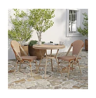 Merrick Lane Mael Bistro Style Table With Glass Top, Textilene, Stack Chairs