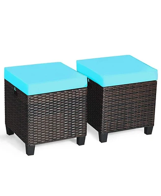 Sugift 2 Pieces Patio Rattan Ottoman Seat with Removable Cushions