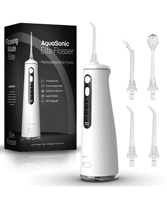 Aquasonic Elite Flosser - Rechargeable Water with 4 Tips Oral Irrigator Modes Portable & Cordless