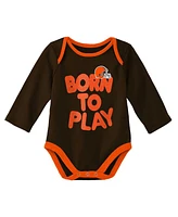 Newborn Infant Brown/Heathered Gray Cleveland Browns Born To Win Two-Pack Long Sleeve Bodysuit Set