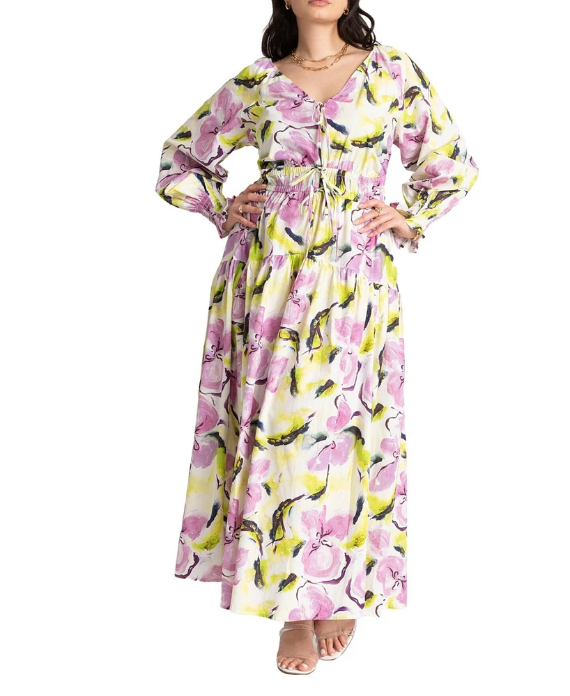 Eloquii Plus Printed V Neck Maxi Dress