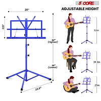 5 Core Sheet Music Stand Blue Portable Foldable Music Note Holder Height Adjustable Tripod Stands Mus Fld Blu