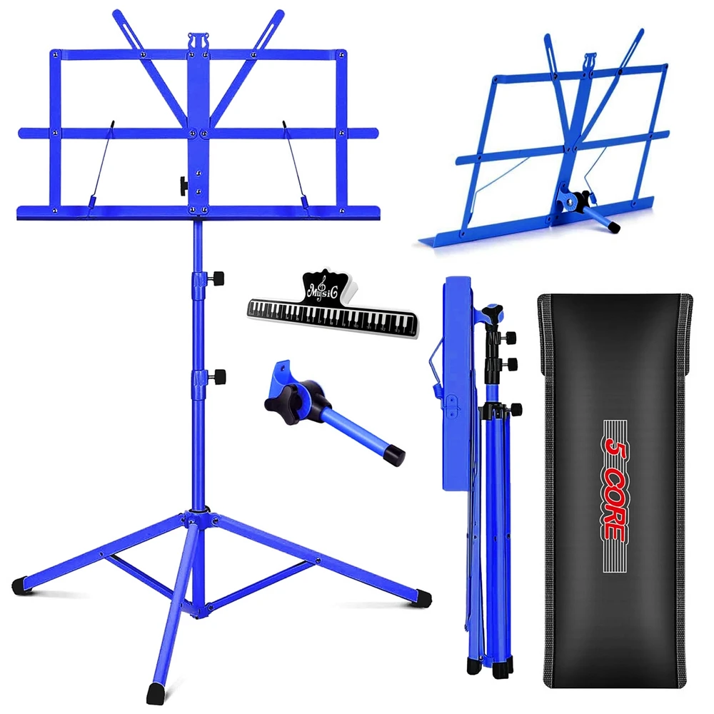 5 Core Sheet Music Stand Blue Portable Foldable Music Note Holder Height Adjustable Tripod Stands Mus Fld Blu