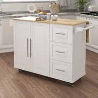 Streamdale Furniture Kitchen Island With Spice Rack, Towel Rack And Extensible Solid Wood Tabletop