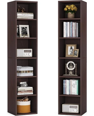Tribesigns 70.9 Inch Tall Narrow Bookcase Set of 2, Rustic Corner Bookcase with Storage, 6 Tier Cube Display Shelves for Home Office