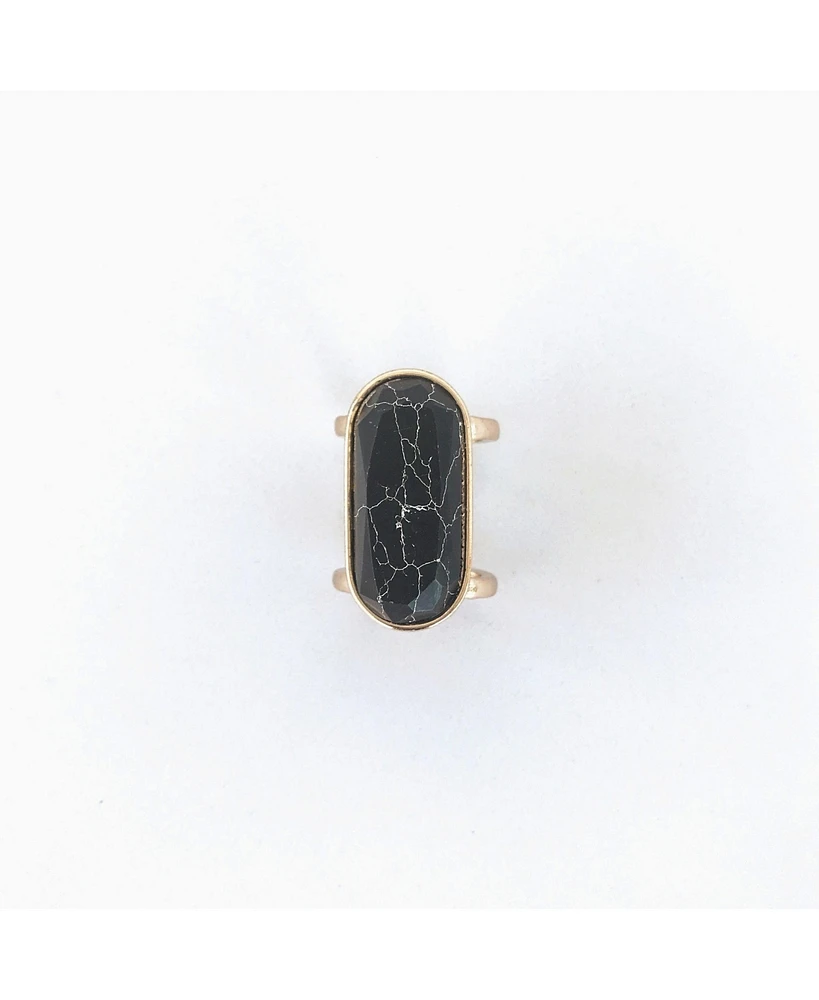 Sanctuaire Sanctuary Project Semi Precious Black Howlite Oval Statment Ring Gold