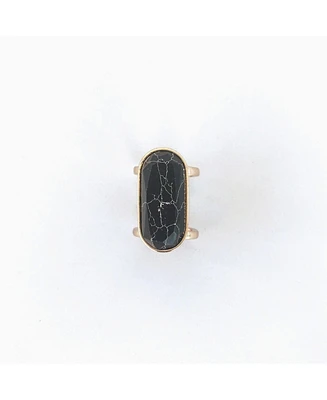 Sanctuaire Sanctuary Project Semi Precious Black Howlite Oval Statment Ring Gold