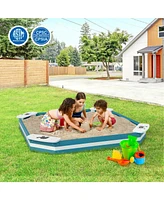 Sugift Outdoor Solid Wood Sandbox with 4 Built-in Animal Patterns Seats