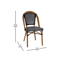 Merrick Lane Sacha Bistro Style Table With Glass Top, Pe Rattan, Stack Chairs