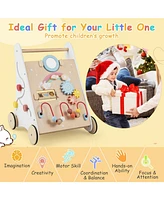Sugift Wooden Baby Walker with Multiple Activities Center for Over 1 Year Old